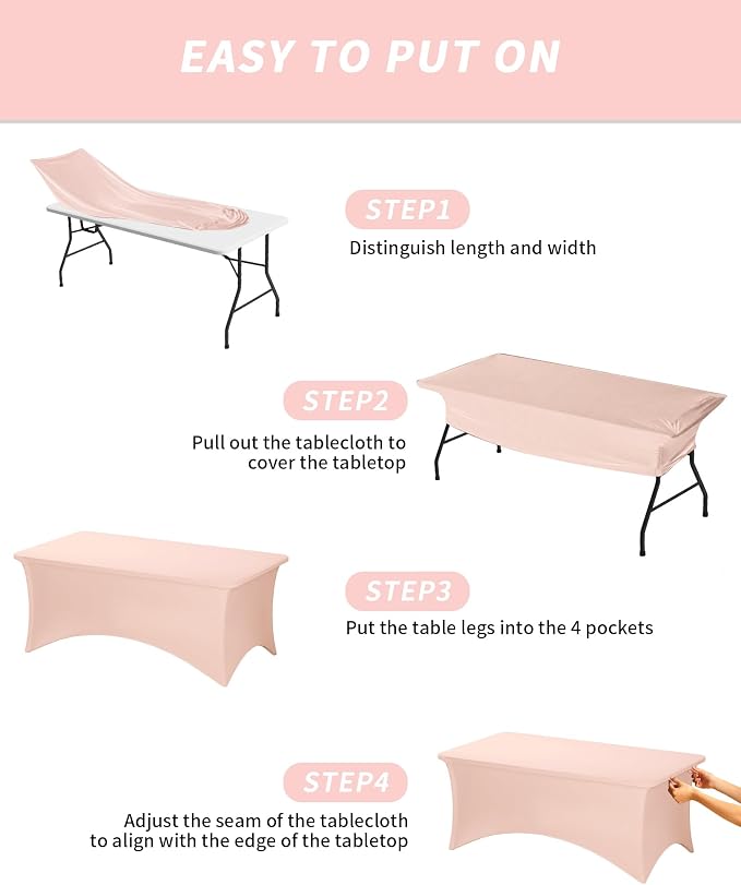 Fixwal Pink Tablecloths for 8 Foot Rectangle Tables, 2 Pack Spandex Stretch Fitted Table Covers for Party, Trade Show, Banquet, Wedding, Buffet