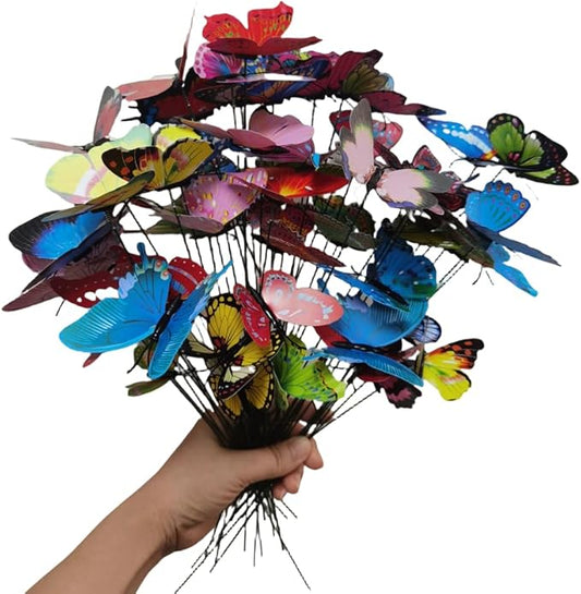 Rikyo 3D Butterfly Garden Stake Decor,10" PVC Butterfly Garden Decor for Outside,Shaking Head Artificial Butterflies for Cake Bouquet Wall Lawn Pathway Plant Pot Flower Bed Yard Decor (50, Colorful)