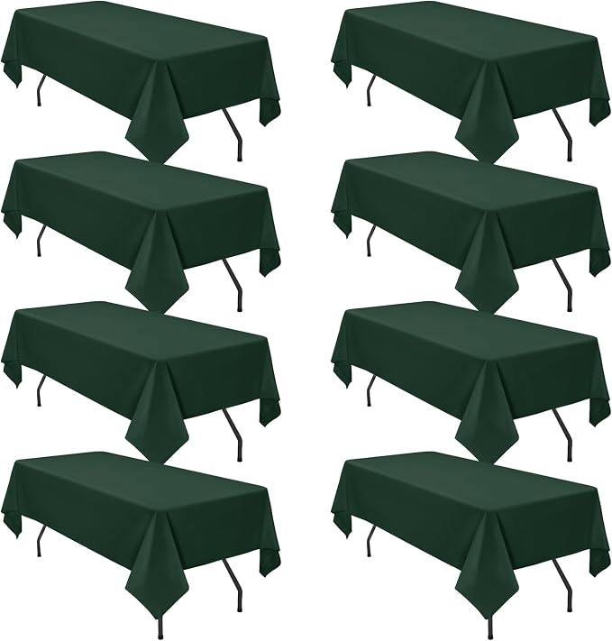 8 Pack 60 x 126 Inch Rectangle Tablecloth, Hunter Green Tablecloth for 8 Feet Rectangle Tables, Stain and Wrinkle Resistant Washable Fabric Table Cloth for Wedding Dining Table Buffet Parties Camping