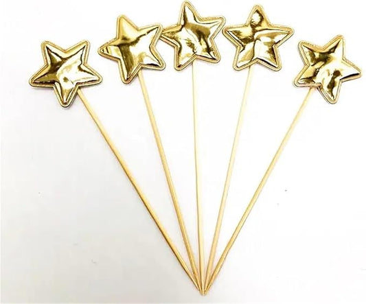 Cupcake Toppers 200pcs Solid Star Birthday Cake Topper Birthday Cake Toppers For Boys Food-grade Food Cake Decor Stake Safe Glitter Cake Decoration(Gold)