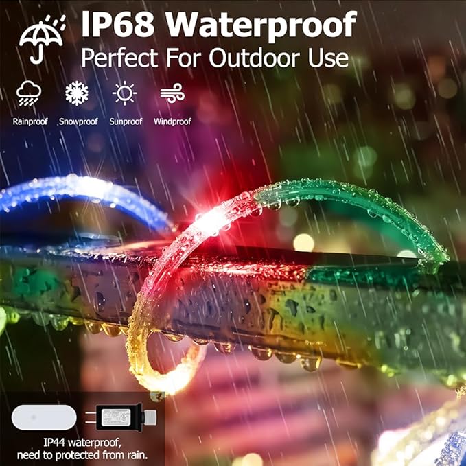 50ft Outdoor LED Rope Lights, IP68 Waterproof 25 Color Changing String Lights, Red White Blue for 4th of July Patriotic Decorations, Warm White & RGB Twinkle Fairy Light for Christmas Indoor Outside