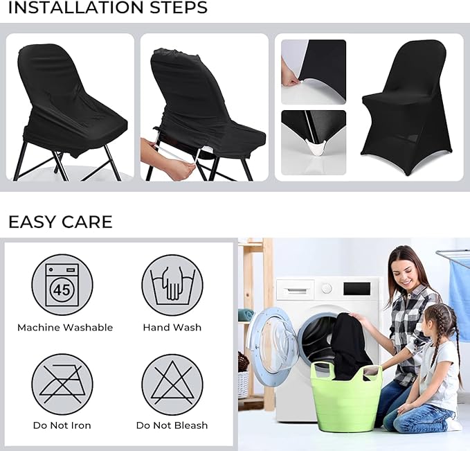 Babenest 100PCS Spandex Folding Chair Covers, Halloween Upgraded Universal Stretch Washable Fitted Chair Slipcovers Protector for Wedding, Holidays, Banquet, Party, Celebration (Black)