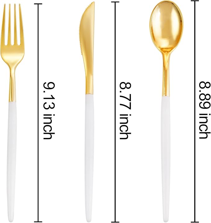 160Pcs White Gold Plastic Silverware Set, Disposable Gold Cutlery with 80 Forks, 40 Knives and 40 Spoons, Heavy Duty Utensils for Party, Wedding and Dinner