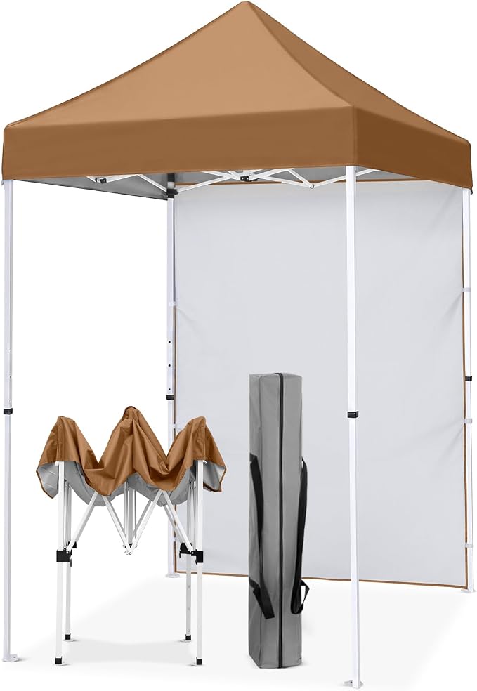 EAGLE PEAK Pop up Canopy 5x5, Outdoor Portable Canopy Tent with One Removable Sunwall, Carry Bag Included, Khaki