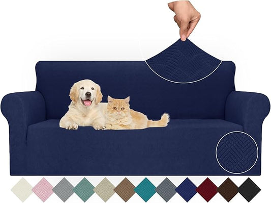 JIVINER Stretch Sofa Covers 1 Piece Couch Covers for 3 Cushion Couch Sofa, 3 Seater Sofa Slipcovers Furniture Protector with Elastic Bottom for Kids, Pets (Navy Blue, Sofa)