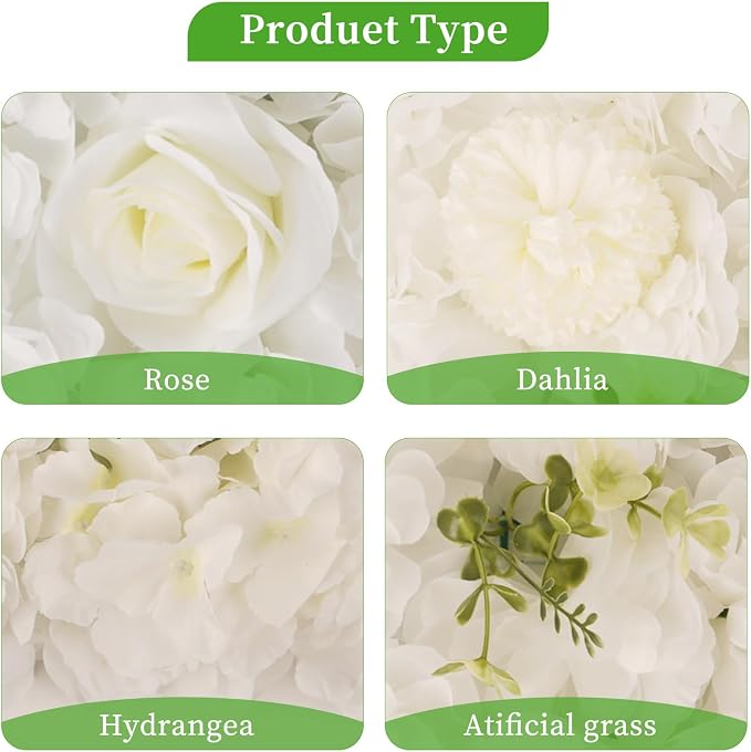3D Flower Wall Backdrop - 12Pcs 15×15 Inch Artificial Rose Panels White Silk Floral Decor for Home Party Wedding Anniversary Birthday Photographic Studio Background & Decorative Fences