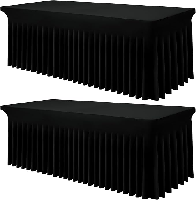 Smiry Spandex Tablecloth 2 Pack, Elastic Fitted Stretch Tablecloth for 4FT Rectangle Tables, Waterproof Washable Table Cover Skirt for Outdoor, Wedding, Banquet & Parties (Black, 48Lx30Wx30H Inch)