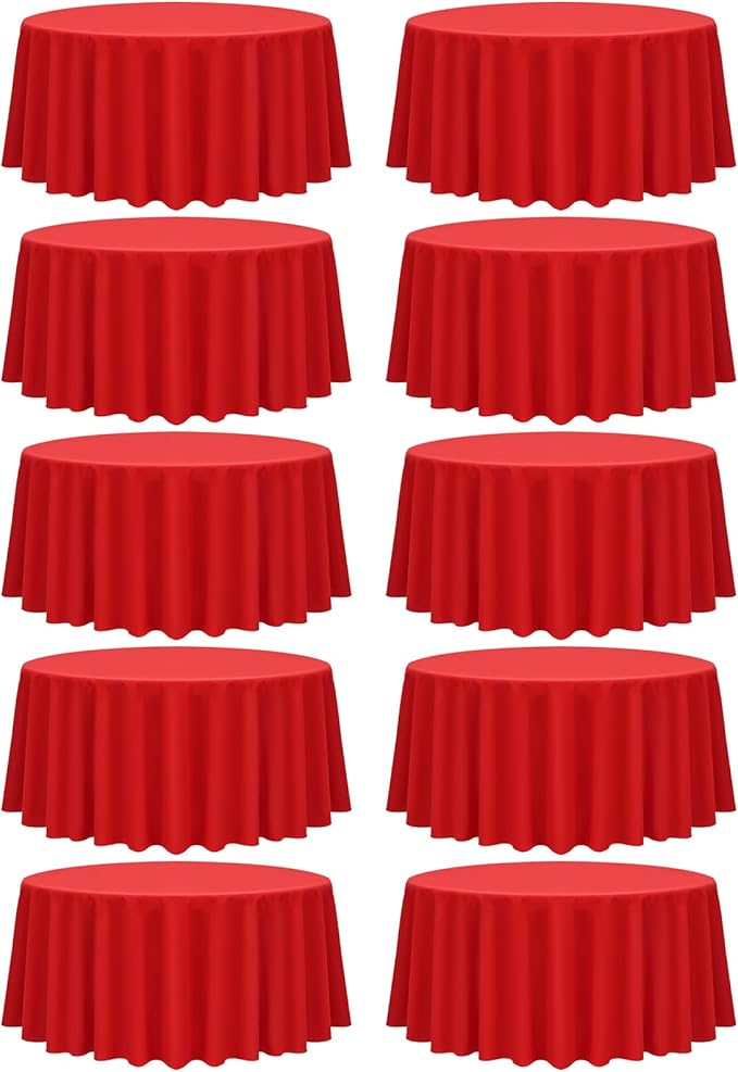 Fani 10 Pack 90 Inch Round Red Polyester Tablecloths for Wedding Party Dining Table Buffet Banquet Restaurant and Camping