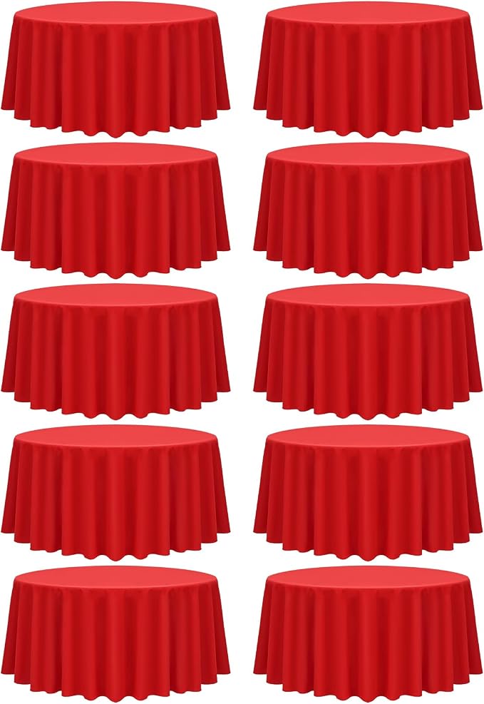 fani 10 Pack 108 Inch Round Tablecloth, Red Polyester Fabric Table Cloth for Round Table, Stain and Wrinkle Washable Table Cover for Wedding Party Dining Table Buffet Banquet Restaurant and Camping