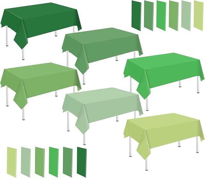 Whaline 24Pcs Green Plastic Tablecloth 6 Gradient Green Rectangle Table Cover Waterproof Table Cloth for Wedding Birthday Decoration Supplies, 54 x 108 Inch