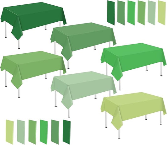 Whaline 24Pcs Green Plastic Tablecloth 6 Gradient Green Rectangle Table Cover Waterproof Table Cloth for Wedding Birthday Decoration Supplies, 54 x 108 Inch