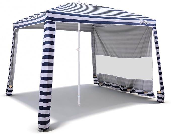 Jihfmo 8x8 Ft Large Beach Cabana Tent, UPF 50+ 99.9% UV Block, 6-8 People | 300D Polyester, Silver Coating Keeps Cool, Windproof, Easy Setup — 64 Sq Ft Family Sun Shelter for Beach, Camping & Backyard