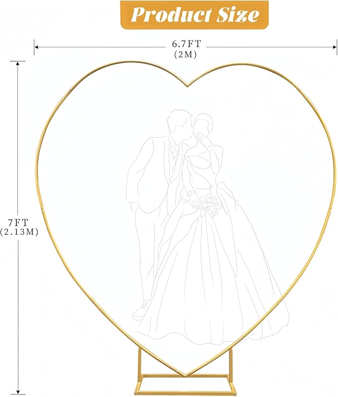 6.6 FT Wedding Arch Backdrop Stand,Gold Metal Heart-Shape Balloon Arch Stand for Wedding,Ceremony,Baby Shower,Birthday Party Decoration (Gold, 6.6 * 6.6FT)