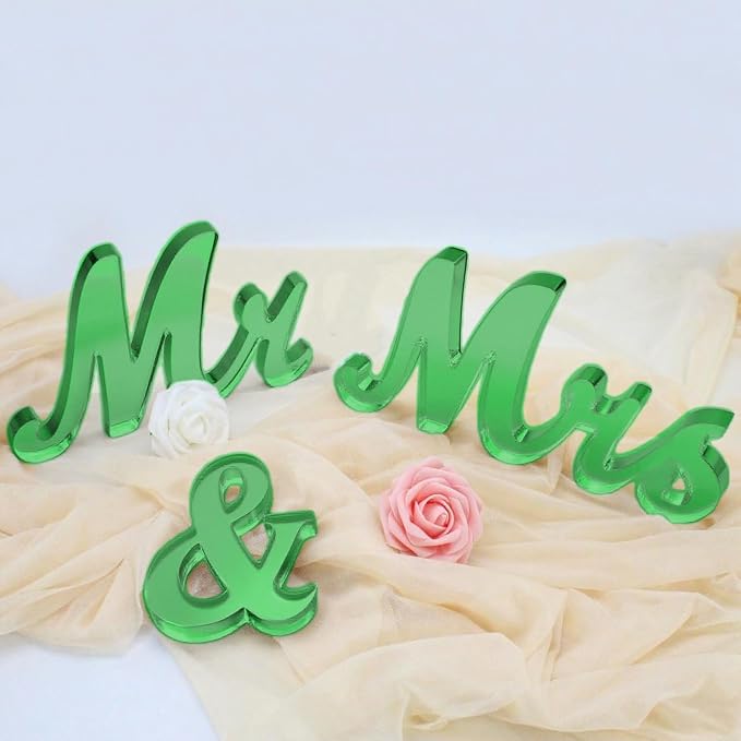Mr & Mrs Sign for Wedding Table Decor,Large Acrylic Mr and Miss Sign,Photo Props, Freestanding Wedding Centerpiece Table Letters Wedding Decorations for Anniversary,Engagement,Party (Translucent Green, 0.78'')