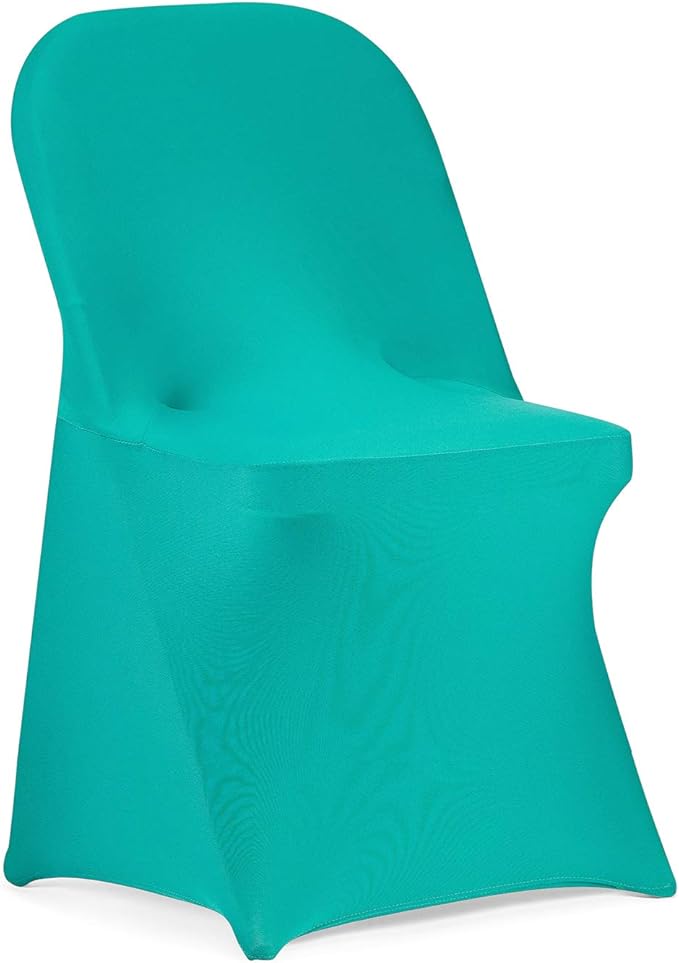 Peomeise Stretch Spandex Folding Chair Cover for Wedding Party Dining Banquet Event (Turquoise,25pcs)