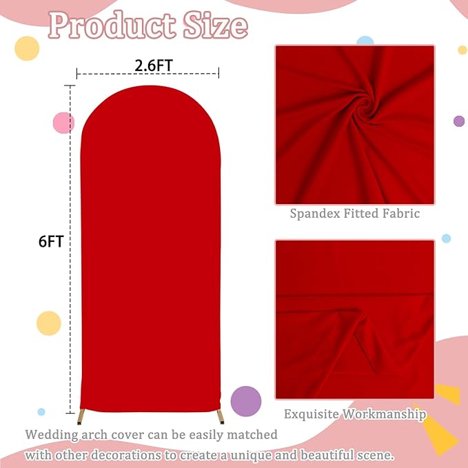 FOTSHARER Red Arch Cover Backdrop Fabric 6FT Balloon Arch Backdrop Cover for Themed Party 2 Sided Boho Arch Cover Spandex Arched Cover Backdrop Personalized Arch Stand Cover for Holiday Banquet Decor