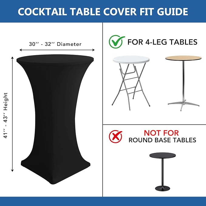 Cocktail Table Covers-Spandex Round High Top Table Cloths 10 Pack 32x43 Inch-Black Stretch Fitted Bar Tall Tablecloth for Pub Bistro Highboy Party Event Banquet Height Folding Satnding