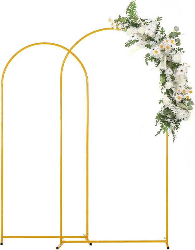 Vincidern 2pcs Metal Wedding Arch Backdrop Stand 6.6FT, 5.9FT, Party Arch Stand, Balloon Arch Backdrop for Wedding Ceremony, Baby Shower, Birthday Party, Bridal Shower, Graduation Evrnts Decor, Gold