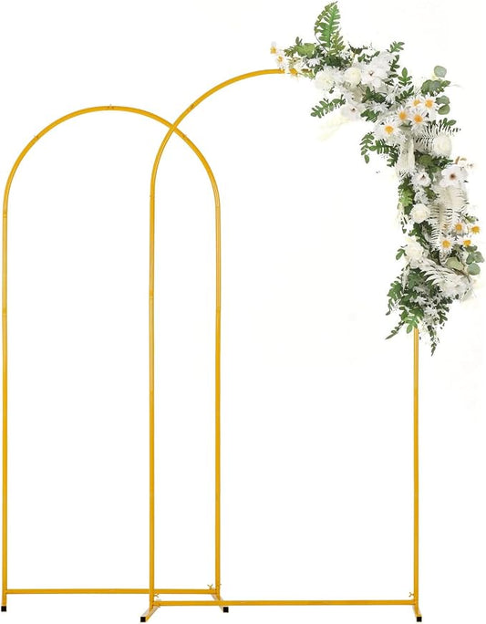 Vincidern 2pcs Metal Wedding Arch Backdrop Stand 6.6FT, 5.9FT, Party Arch Stand, Balloon Arch Backdrop for Wedding Ceremony, Baby Shower, Birthday Party, Bridal Shower, Graduation Evrnts Decor, Gold