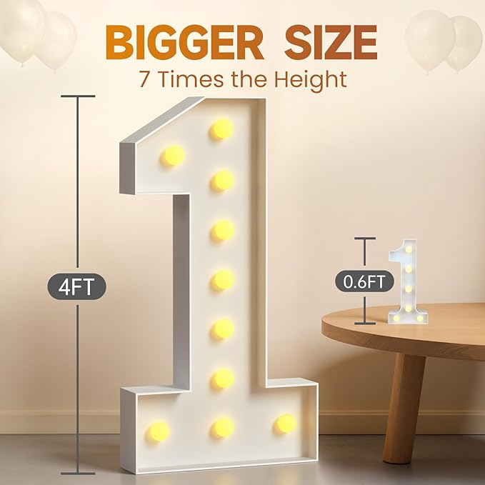Marquee Numbers 4 Feet Tall 4FT Large Light Up Numbers 3 for 3rd 30th Birthday Party Decorations Light Up Sign Anniversary Party Decor Foam Board