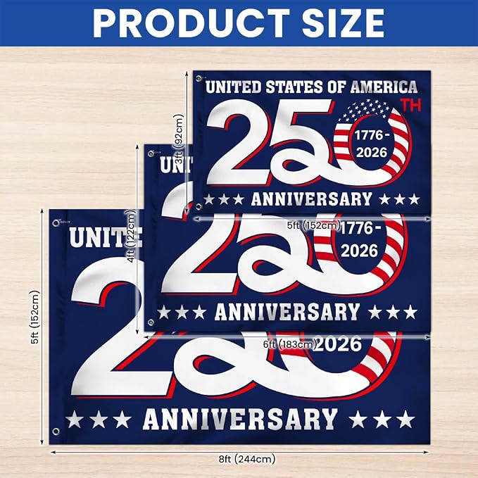 FLAGWIX American 250 Years Anniversary Flag - Polyester Double-sided Yard Flags For Outside Grommet Flag, 4x6 ft - 4th of July Decorations for Home Yard Garden Decor Banner, Gifts For Men Women