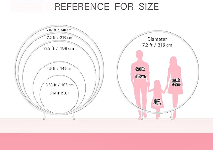 Round Backdrop Stand Arch Balloon Golden Metal Circle Garland Frame with Base for Wedding Birthday Party Baby Shower Graduation Decoration (7.2 FT - White)