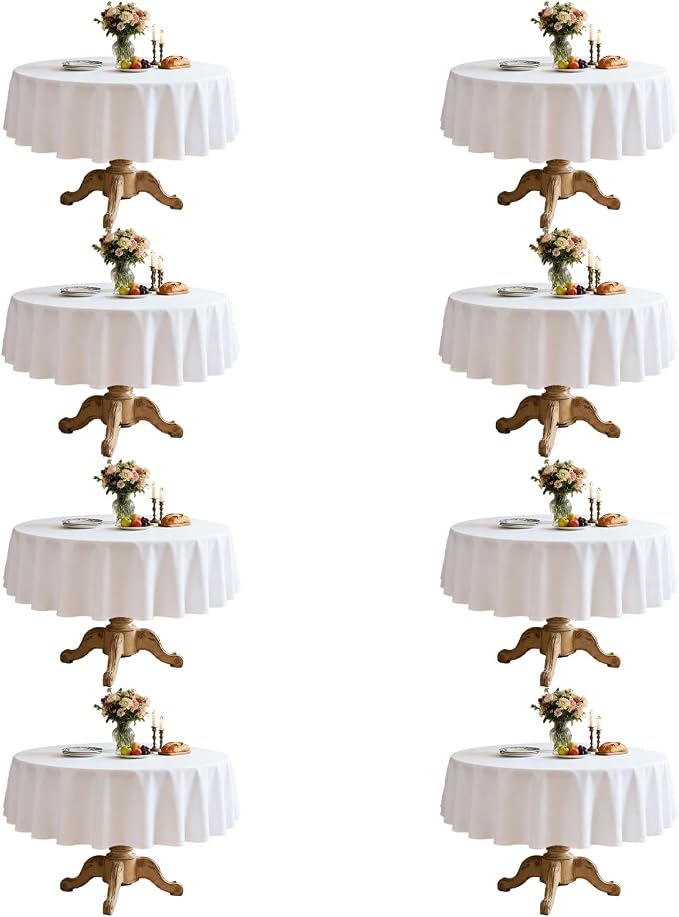 8 Pack White Round Tablecloth 70 Inch Round Table Cloth Fits 24-58 Inch Tables, Wrinkle Resistant and Washable Polyester Fabric Table Cloth Round Table Cover for Dining Wedding Banquet Party