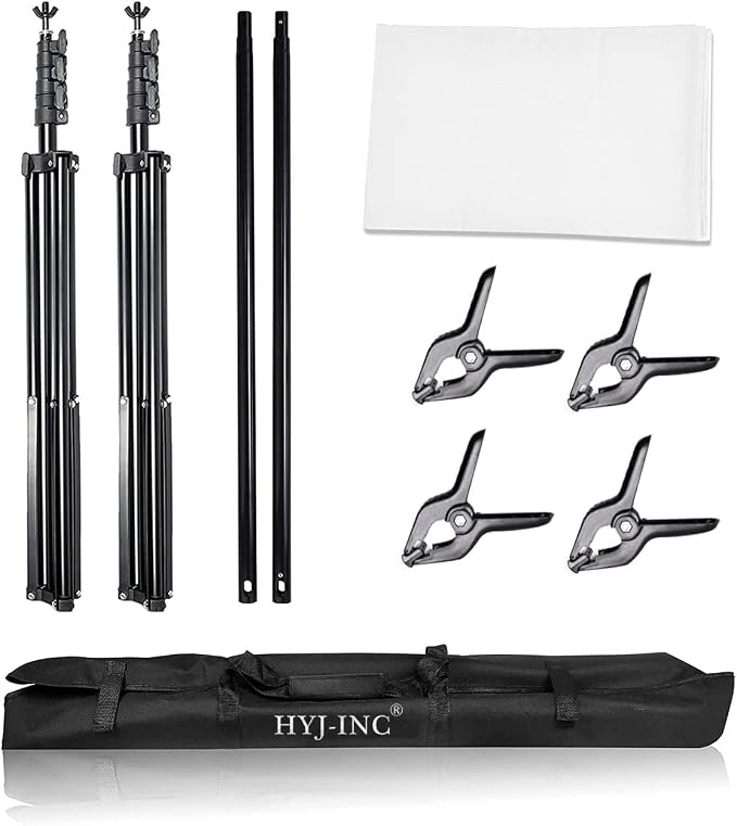 HYJ-INC Photo Video Studio 12 x10ft 100% Muslin White Backdrop with 10 x 8.5ft Stand Photography Background Support System Kit,Clamp, Carry Bag