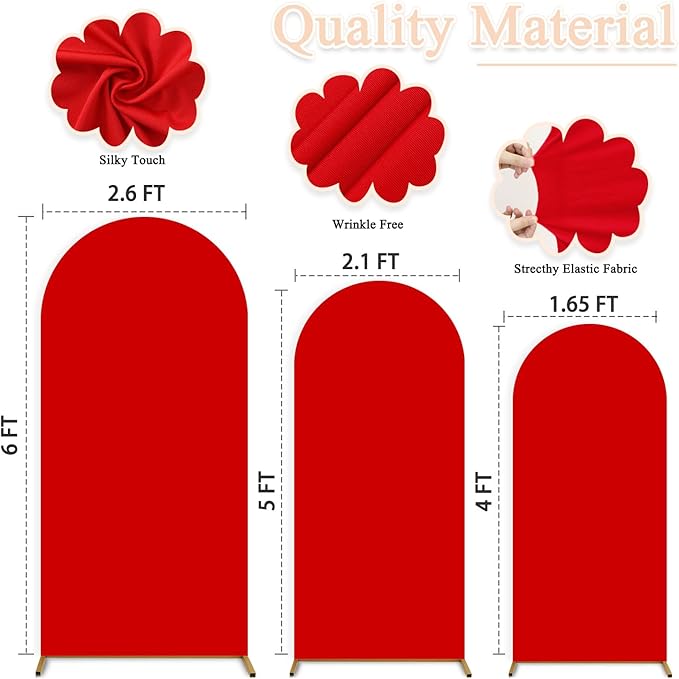 Set of 3 Wedding Arch Cover Red Arch Covers 4ft 5ft 6ft Arch Stand Covers Spandex Fitted Arch Backdrop Cover Round Top Chiara Arch Frame Cover for Wedding Birthday Baby Shower Decor