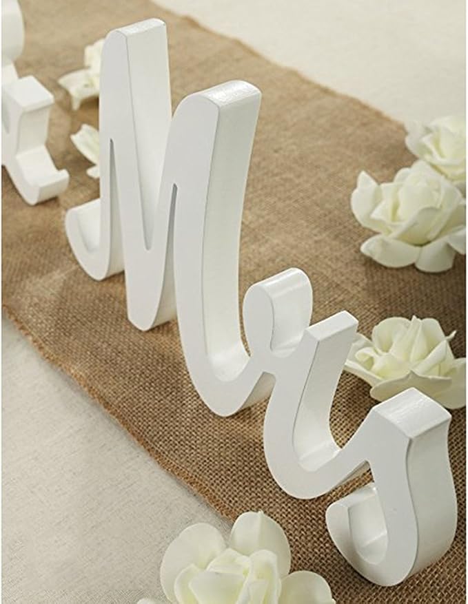 Mr and Mrs Signs Wedding Sweetheart Table Decorations, Wooden Freestanding Letters for Photo Props, Rustic Anniversary Wedding Shower Gift (White)
