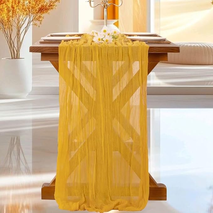 Cheesecloth Table Runner | Boho Fabric Cheese Cloth Table Runner Rustic Sheer Table Runners for Wedding, Bridal Shower, Birthday Party Décor(Gold,Pack of 1)
