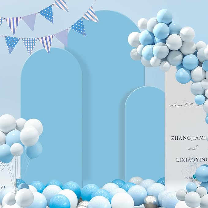 Gawicpy Wedding Arch Backdrop Stand Set Metal Arch Backdrop Stand with Wedding Arch Cover, Wedding Balloon Arch Backdrop Stand for Birthday, Baby Shower, Anniversary (Blue, 5.9FT+6.6FT+7.2FT)
