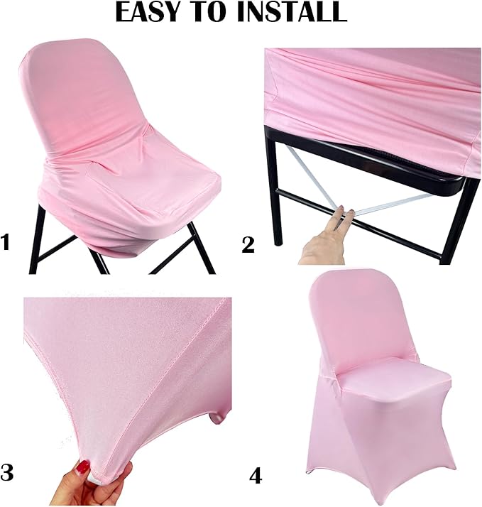 10PCS Stretch Spandex Folding Waterproof Chair Covers,Universal Fitted Chair Cover Protector for Wedding Party Banquet Holidays Celebration Decoration(Pink)
