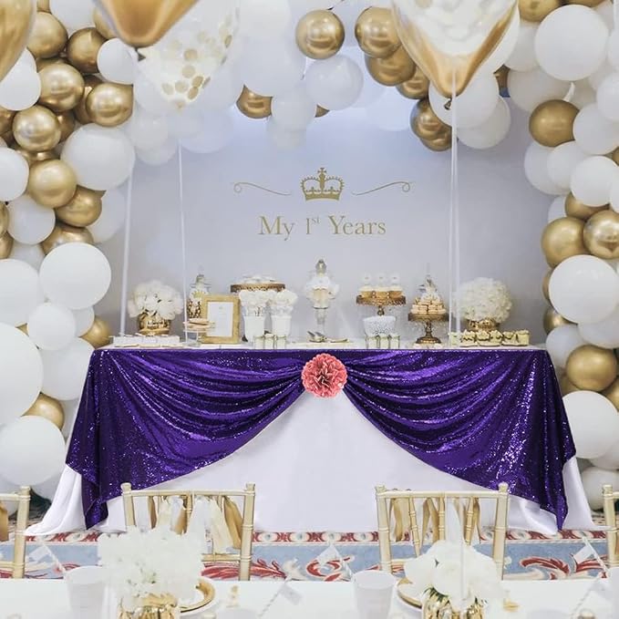 Eternal Beauty Purple Tablecloth, 90x132 Inch Sequin Rectangle Table Cover for Cake Dessert Exhibition Party Birthday Events