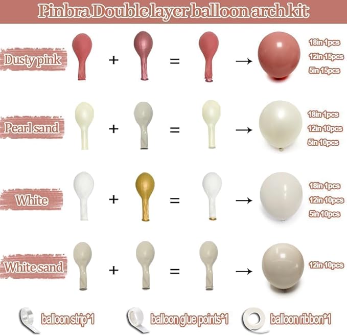 Dusty Pink Cream White Balloon Garland, Double Stuffed Rose Pink Sand White Pearl Balloon Arch Kit for Boho Bridal Shower Wedding Baby Shower Birthday Mother's Day Party Decorations