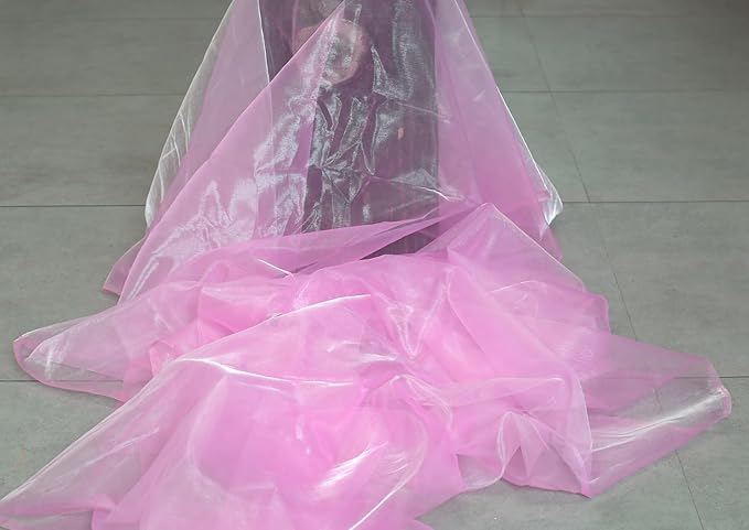MDS Pack of 100 Yard Sheer Organza Fabric for Wedding Party Home Event Banquet Decorations, Backdrop Curtain Craft Dress Sewing Fashion DIY Crystal Organza Tulle Fabric Bolt 44” Wide - Pink
