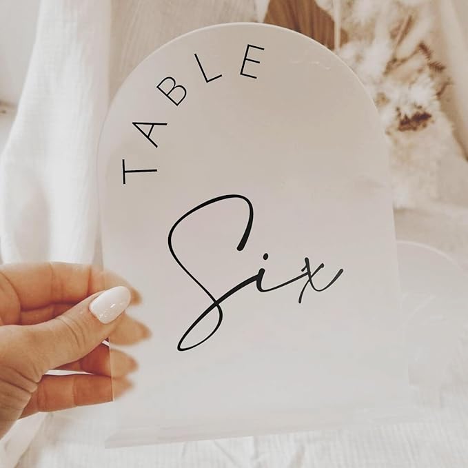 JINMURY Frosted Arch Wedding Table Numbers 1-25 with Stands, 5x7 Inch Frosted Arch Acrylic Sign with Black Letters, Arched Acrylic Table Numbers for Wedding Reception