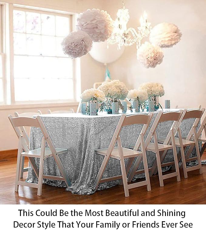 ShiDianYi Select Your Sale~90''x156''Silver Sequin Tablecloth, Wedding Table Cloth, Sparkle Sequin Linens, Glitz, Sequin Cake Tablecloth -M1020 (90''x156'')