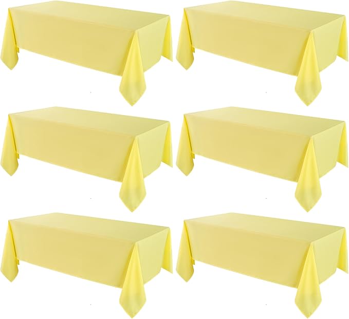VidaFete Tablecloth 6 Pack 90 * 156inch Rectangle Table Cloth Polyester, Stain Wrinkle Resistant Polyester Dining Table Cover for Kitchen Dinning Party Wedding Rectangular Buffet Decoration(Yellow)