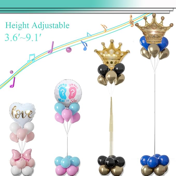 Decojoy Balloon Column Stand Kit Set of 2, 2IN1 Balloons Holder Sets Ballon Arch stand for Floor, 9 Feet Height Adjustable Metal Baloon Tower Pillar for Graduation, Wedding, Party Decoration