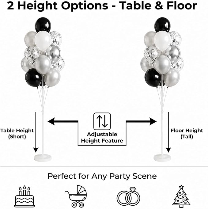 Balloon Column Stand Kit,2 Sets of Assorted Rainbow Balloon Tower Pillar with 10inch Bright Color baloon Reusable Design for Grirls Party,Birthday, Wedding,Baby Shower (Black Silver)