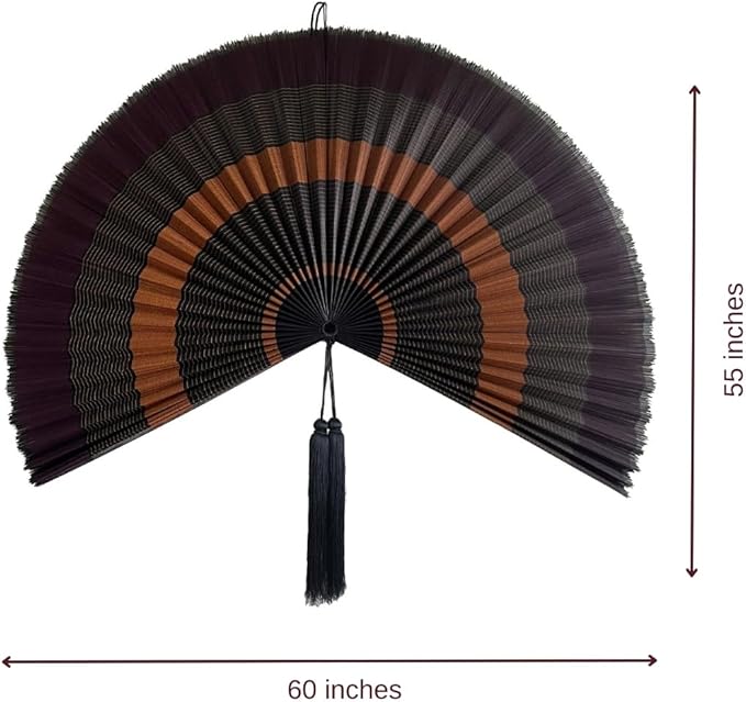 ChumDecor Fan Wall Decor,Japanese Wall Fan Decor,Large Bamboo Fan Wall Art for Boho Hanging Headboard,Decorative Folding Fan for Over Bed Decorations,Large Wall Dcor (Ebony, 60inch)