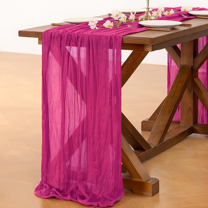 Socomi 6pcs Hot Pink Cheesecloth Table Runner Fuchsia Boho Rustic Gauze 120 inch 10FT Cheese Cloth Runner for Wedding Party Baby Shower Birthday Home Decor