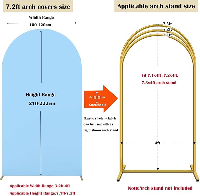 HAINARverS Wedding Arch Cover 7.2FT Spandex Fitted Stretchy Arch Stand Covers,2 Sided Round Top Chiara Backdrop Cover for Birthday Party Ceremony Banquet Baby Shower Arch Decoration(Baby Blue)