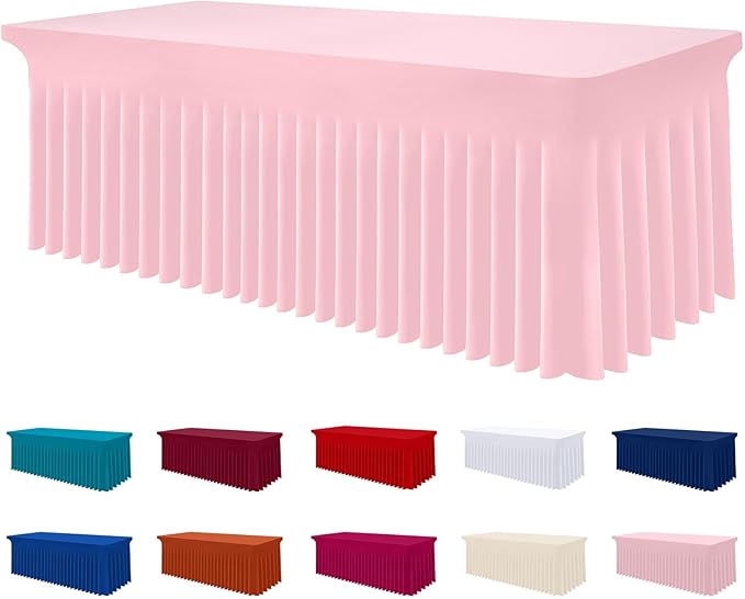 Smiry Spandex Tablecloth, Elastic Fitted Stretch Tablecloth for 8FT Rectangle Tables, Waterproof Washable Table Cover Skirt for Wedding, Banquet & Valentine's Day Parties (Pink, 96Lx30Wx30H Inch)