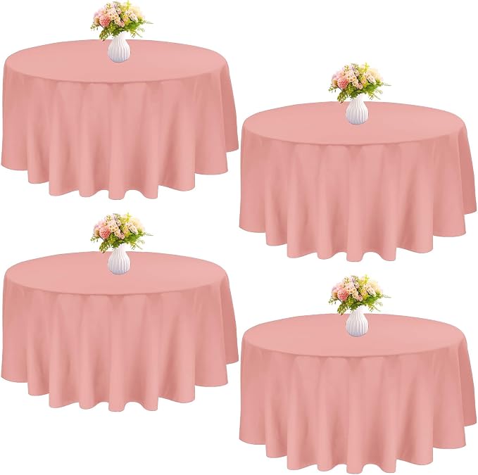 4 Pack 120 Inch Round Tablecloth Polyester Washable Table Covers for Wedding Dining Table Buffet Parties Banquet Decor（Dusty Rose）