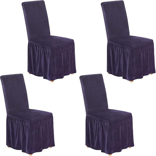 NICEEC Spandex Chair Covers for Dining Chairs Covers Set of 4 Removable Dining Room Chair Covers with Skirt Parson Chair Slipcovers Washable Chair Protector for Kitchen Wedding Banquet(Purple)