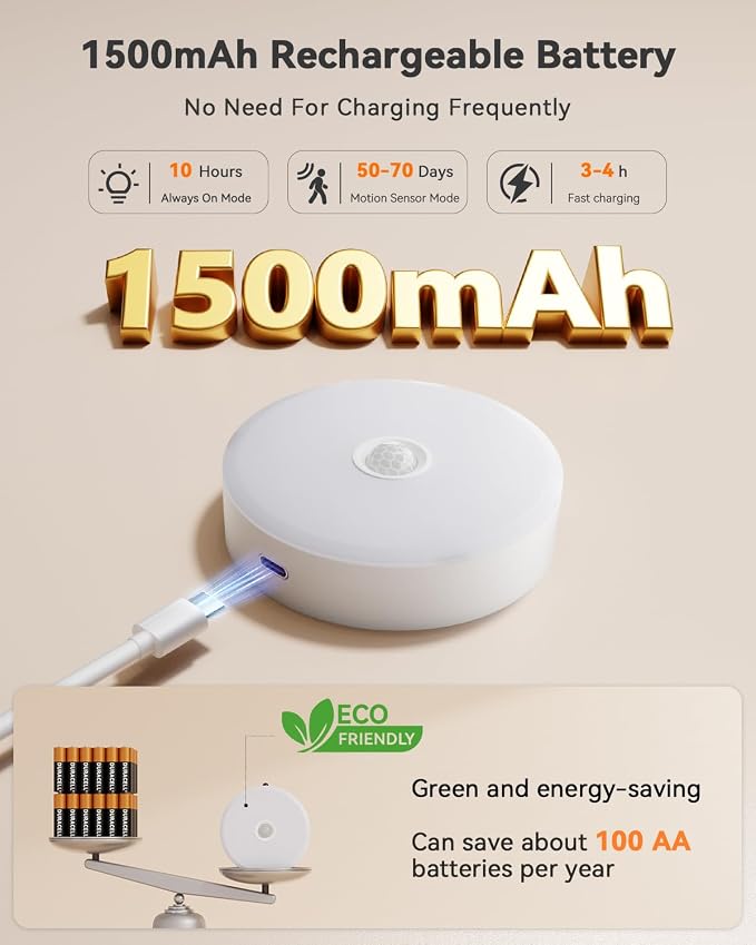 LENOMA Puck Lights with Remote, Rechargeable Under Cabinet Lighting, 3 Color Temps, 12 RGB Color LED Motion Sensor Lights Wireless, Dimmable Tap Lights for Closet, Kitchen, Shelf, Stair, 2 Pack