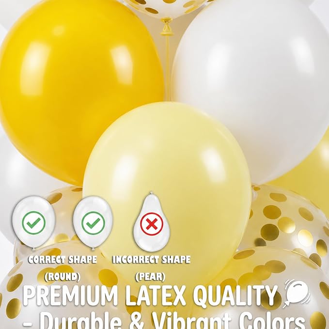 Hiins Balloon Column Kit Set of 2 With Pastel Yellow White Gold Confetti Balloons with Base,Pole,Balloon Tower Backdrop Decoration for Bee Lemon Wedding,Baby Shower,Birthday Party,Bachelorette Party