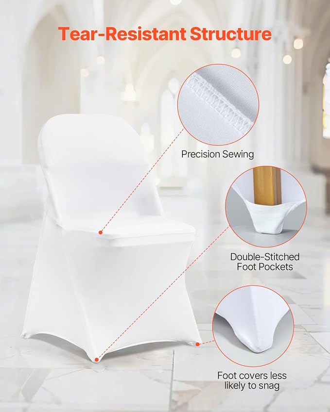 VEVOR 12 PCS White Folding Chair Covers, Kitchen Chairs Cover, Universal Washable Slipcovers Protector, Removable Chair Seat Covers, for Wedding Party Dining Room Banquet Event
